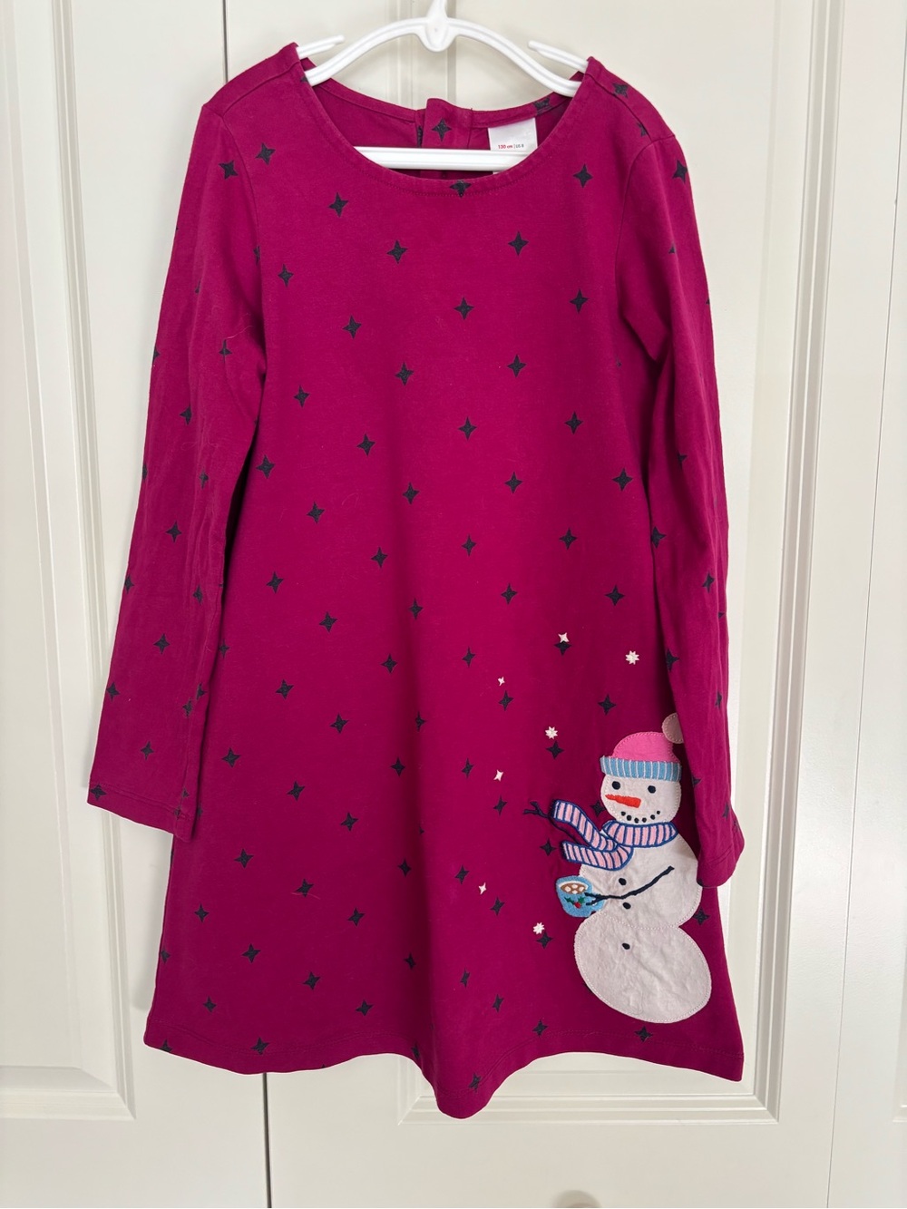 Hanna Andersson girls Long Sleeve Snowman applique Dress sz 130 (8).